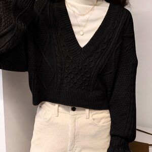 Oak+Fort Oversized Cropped Cable Sweater